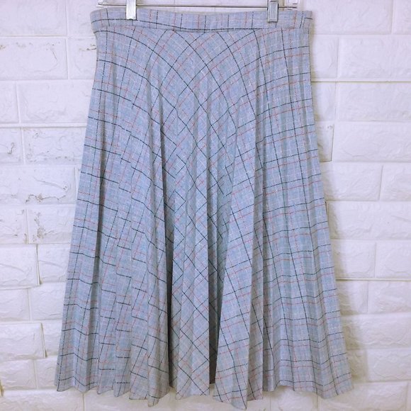 Vintage 70s KoKo Knits California Pleated Skirt (14) Plaid Checked Comfort Waist - Picture 2 of 10